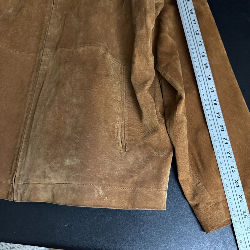 Perry Ellis Portfolio Jacket Mens XL Brown Solid Suede Leather Full Zip Coat - Picture 5 of 7